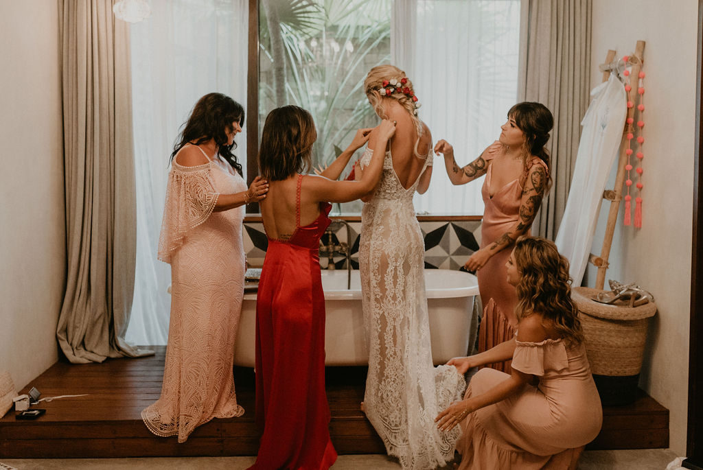 bridal party getting ready | Jungle-Disco Tulum Wedding by Feather and North photography